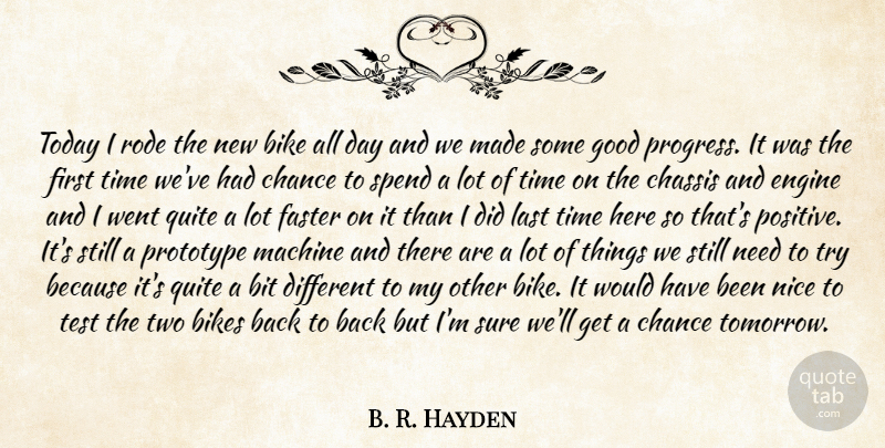 B. R. Hayden Quote About Bike, Bikes, Bit, Chance, Engine: Today I Rode The New...
