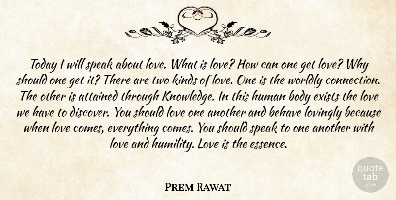 Prem Rawat Quote About Attained, Behave, Body, Exists, Human: Today I Will Speak About...