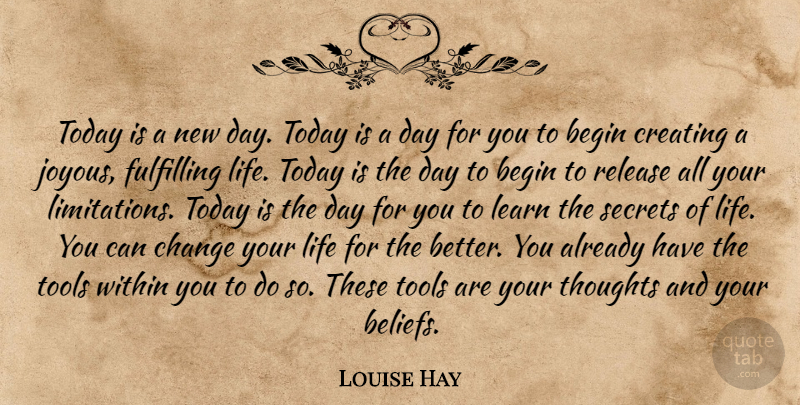 Louise Hay Quote About Today Is The Day, Creating, New Day: Today Is A New Day...