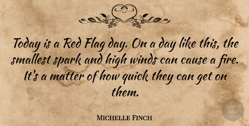 Michelle Finch Quote About Cause, Flag, High, Matter, Quick: Today Is A Red Flag...