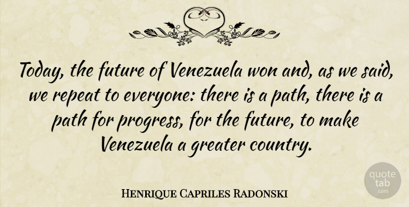 Henrique Capriles Radonski Quote About Future, Greater, Repeat, Venezuela, Won: Today The Future Of Venezuela...