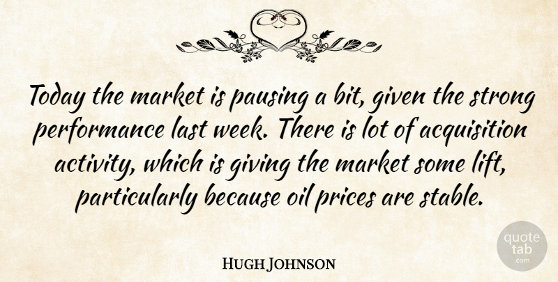 Hugh Johnson Quote About Given, Giving, Last, Market, Oil: Today The Market Is Pausing...