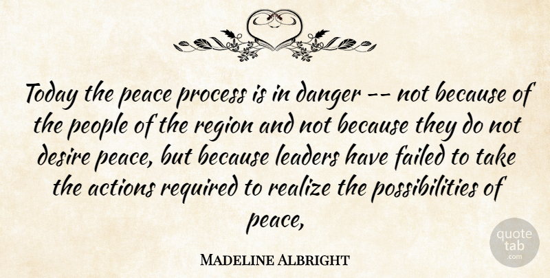 Madeline Albright Quote About Actions, Danger, Desire, Failed, Leaders: Today The Peace Process Is...