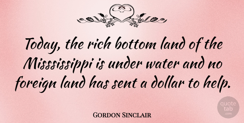 Gordon Sinclair Quote About Bottom, Dollar, Foreign, Land, Rich: Today The Rich Bottom Land...
