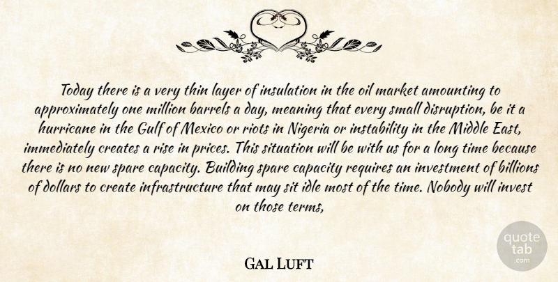 Gal Luft Quote About Barrels, Billions, Building, Capacity, Creates: Today There Is A Very...