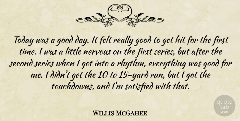 Willis McGahee Quote About Felt, Good, Hit, Nervous, Satisfied: Today Was A Good Day...