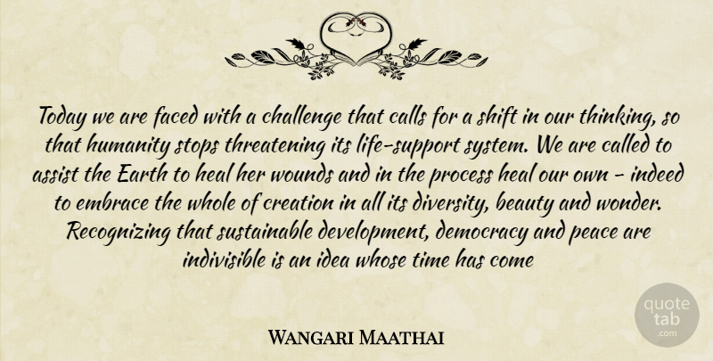 Wangari Maathai Quote About Thinking, Ideas, Support Systems: Today We Are Faced With...