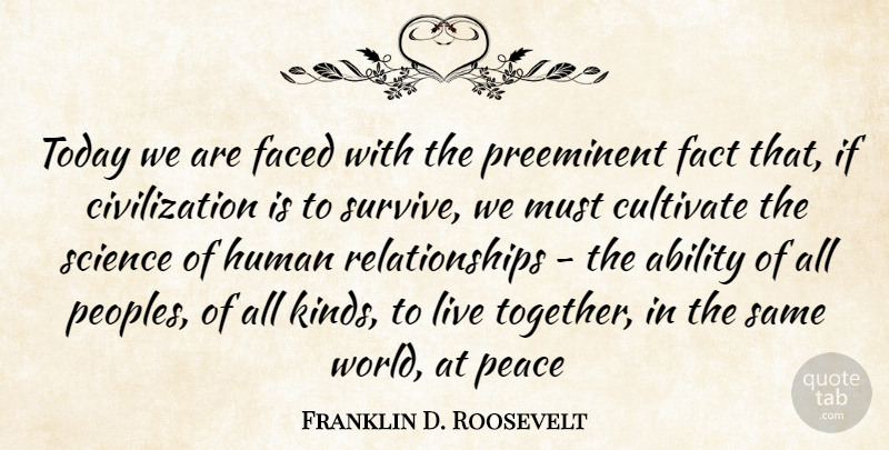 Franklin D. Roosevelt Quote About Ability, Civilization, Cultivate, Faced, Fact: Today We Are Faced With...