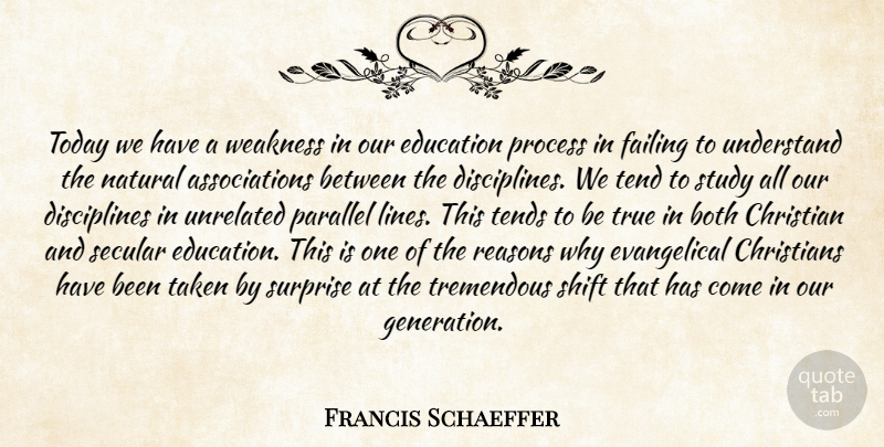 Francis Schaeffer Quote About Christian, Taken, Our Generation: Today We Have A Weakness...
