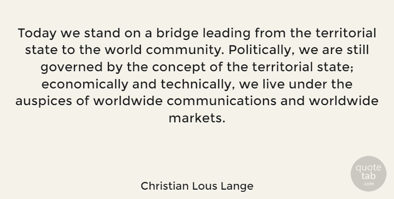 Christian Lous Lange Quote About Communication, Bridges, Community: Today We Stand On A...