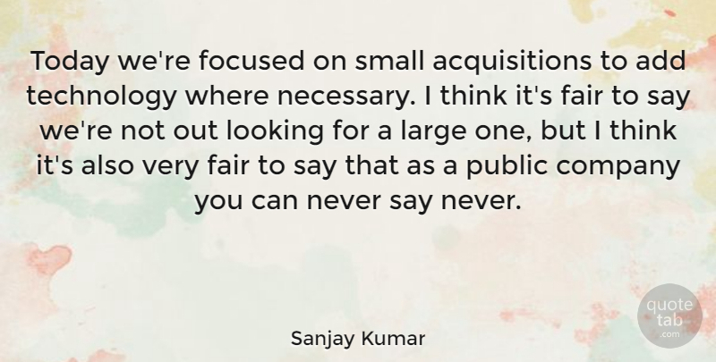 Sanjay Kumar Quote About Add, Company, English Athlete, Fair, Focused: Today Were Focused On Small...