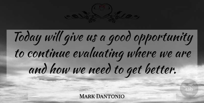 Mark Dantonio Quote About Continue, Good, Opportunity, Today: Today Will Give Us A...