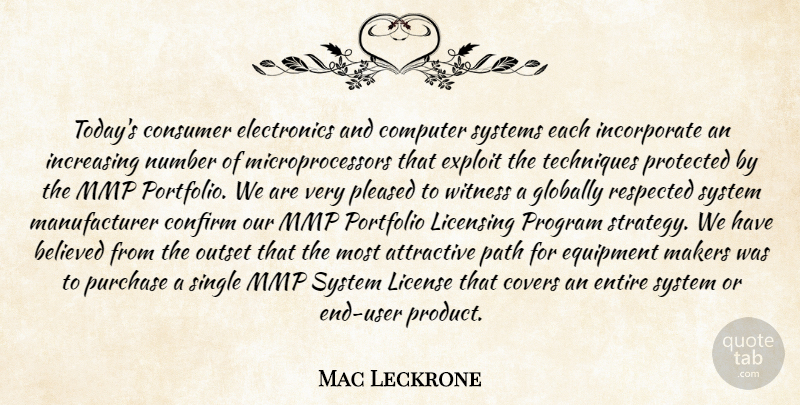 Mac Leckrone Quote About Attractive, Believed, Computer, Confirm, Consumer: Todays Consumer Electronics And Computer...