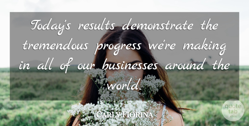 Carly Fiorina Quote About Businesses, Progress, Results, Tremendous: Todays Results Demonstrate The Tremendous...