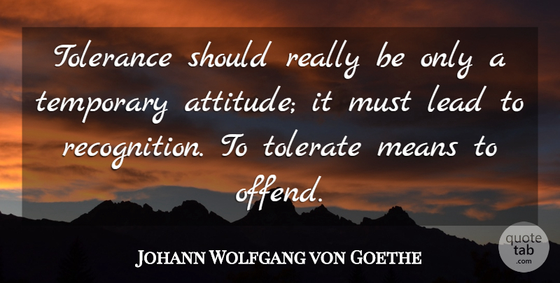 Johann Wolfgang von Goethe Quote About Attitude, Mean, Tolerance: Tolerance Should Really Be Only...