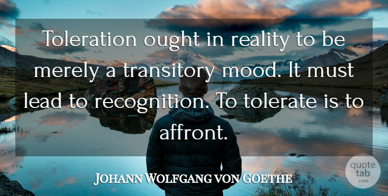 Johann Wolfgang von Goethe Quote About Religious, Reality, Tolerance: Toleration Ought In Reality To...