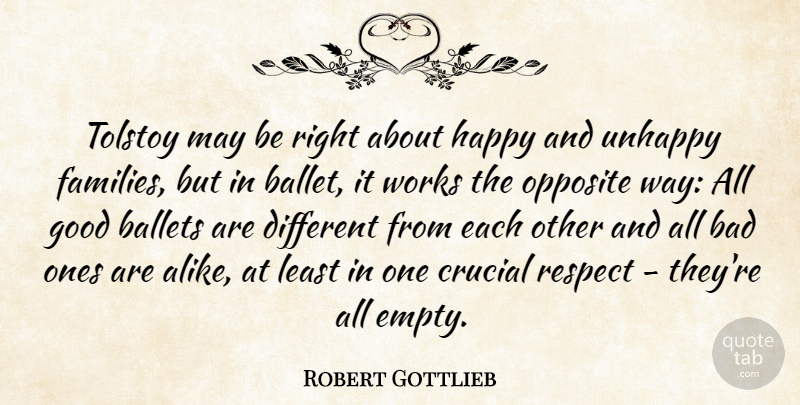 Robert Gottlieb Quote About Bad, Ballets, Crucial, Good, Opposite: Tolstoy May Be Right About...