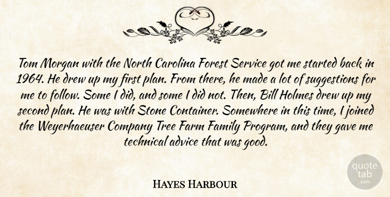 Hayes Harbour Quote About Advice, Bill, Carolina, Company, Drew: Tom Morgan With The North...