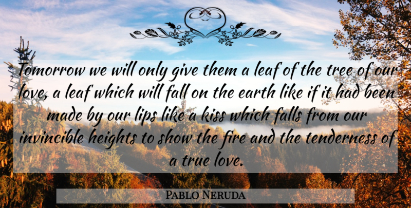 Pablo Neruda Quote About Fall, Kissing, Fire: Tomorrow We Will Only Give...