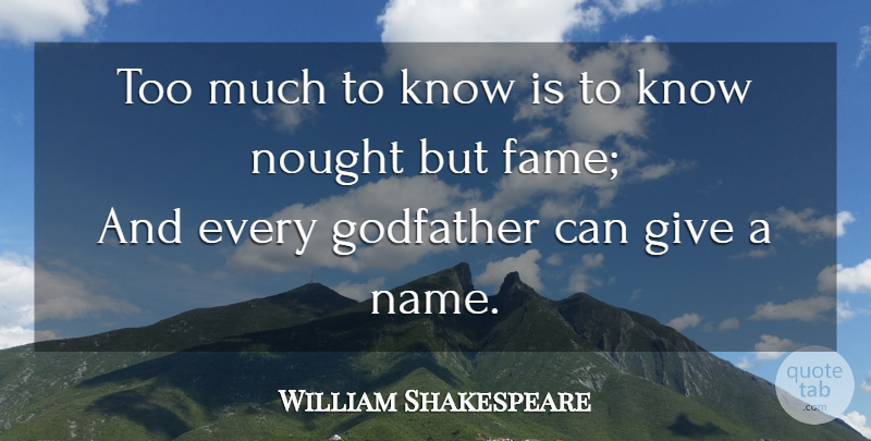 William Shakespeare Quote About Knowledge, Names, Giving: Too Much To Know Is...