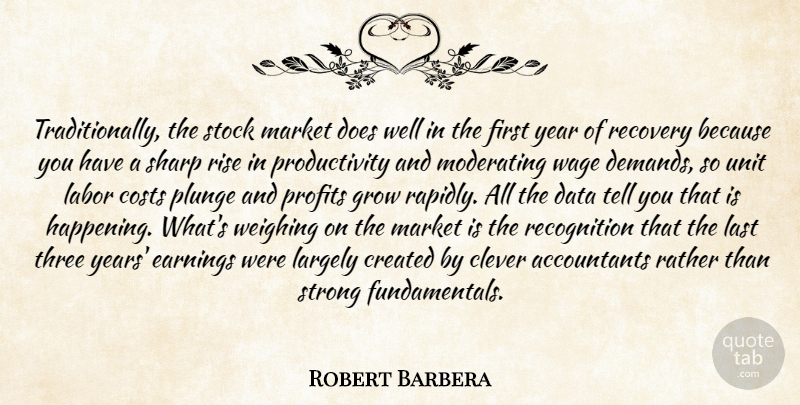Robert Barbera Quote About Clever, Costs, Created, Data, Earnings: Traditionally The Stock Market Does...