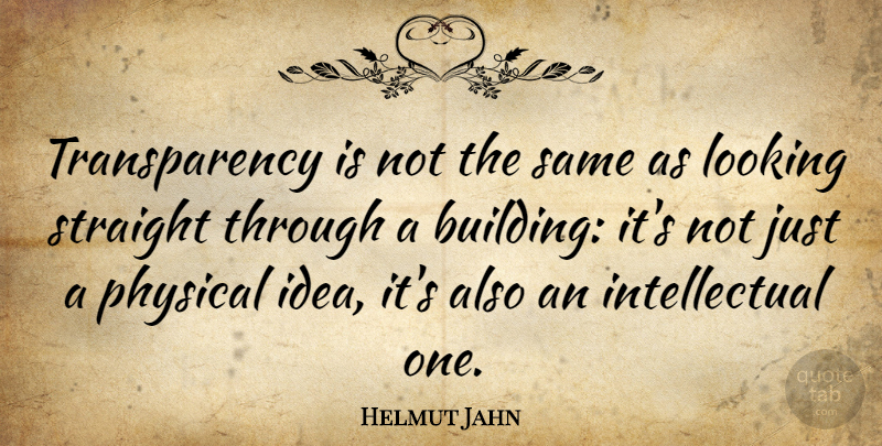 Helmut Jahn Quote About Inspirational, Ideas, Intellectual: Transparency Is Not The Same...