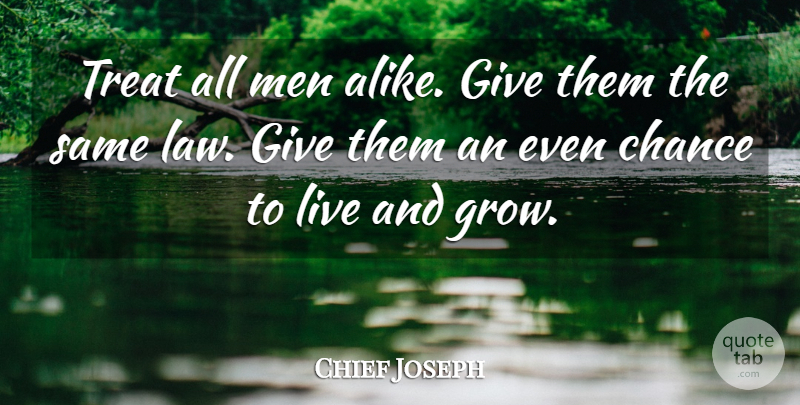 Chief Joseph Quote About Men, Law, Giving: Treat All Men Alike Give...