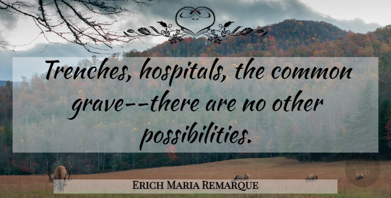 Erich Maria Remarque Quote About Common, Possibility, Trenches: Trenches Hospitals The Common Grave...