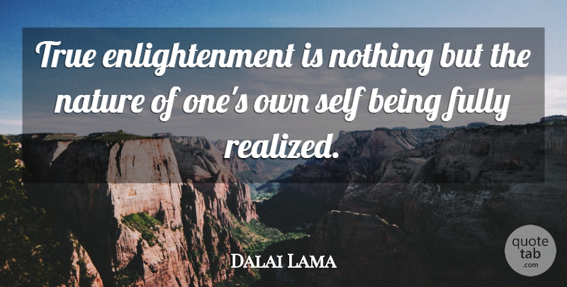 Dalai Lama Quote About Self, Enlightenment, Self Being: True Enlightenment Is Nothing But...