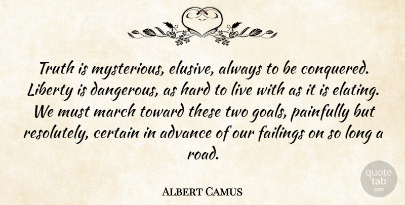 Albert Camus Quote About Two, Goal, Long: Truth Is Mysterious Elusive Always...