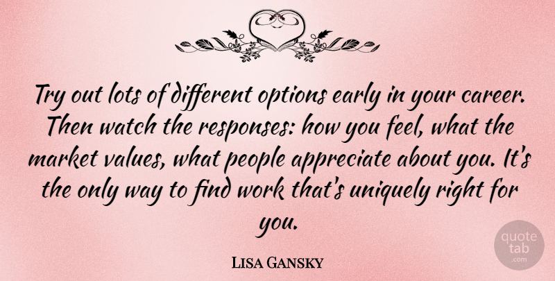 Lisa Gansky Quote About Early, Lots, Market, Options, People: Try Out Lots Of Different...