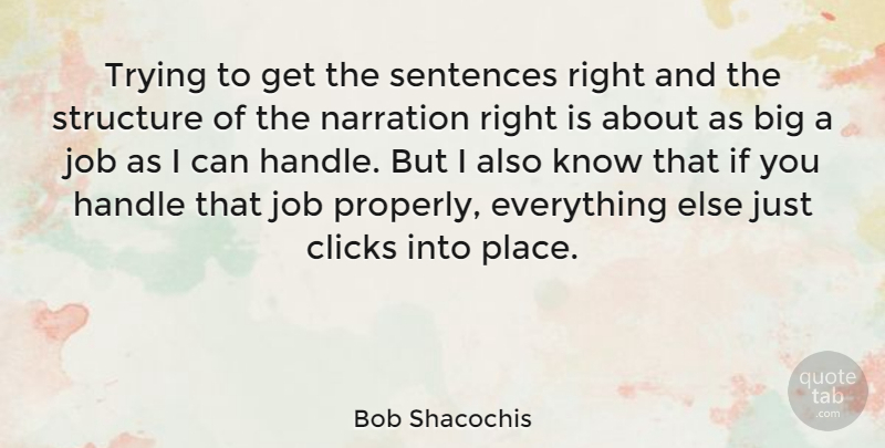 Bob Shacochis Quote About Jobs, Trying, Bigs: Trying To Get The Sentences...