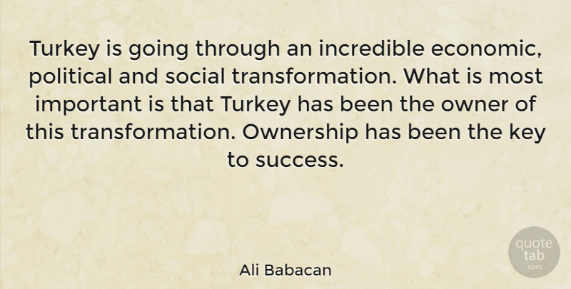 Ali Babacan Quote About Turkeys, Political, Important: Turkey Is Going Through An...