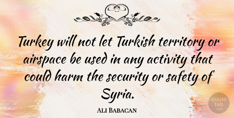 Ali Babacan Quote About Harm, Territory, Turkey, Turkish: Turkey Will Not Let Turkish...
