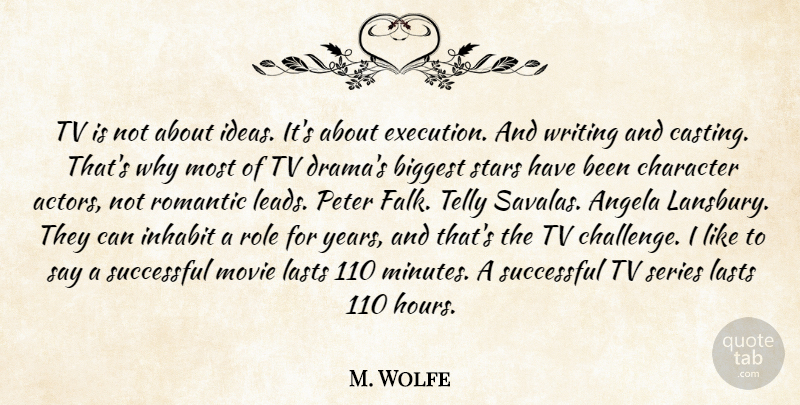 M. Wolfe Quote About Angela, Biggest, Character, Execution, Inhabit: Tv Is Not About Ideas...