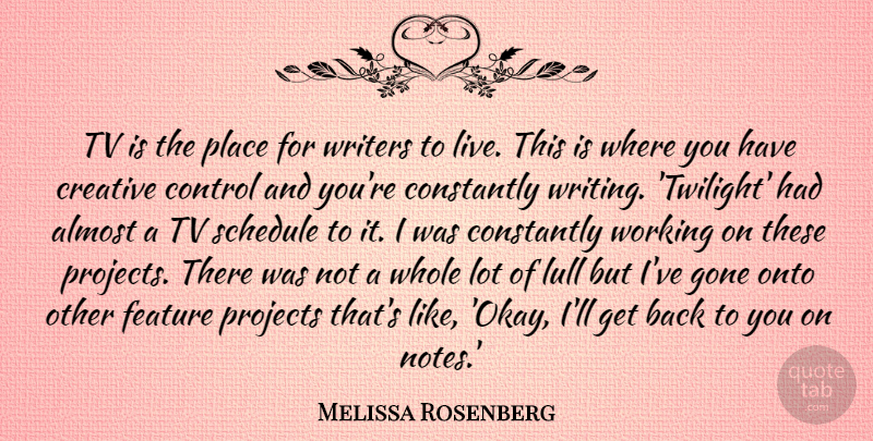 Melissa Rosenberg Quote About Almost, Constantly, Feature, Gone, Lull: Tv Is The Place For...