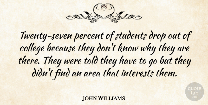 John Williams Quote About Area, College, Drop, Interests, Percent: Twenty Seven Percent Of Students...
