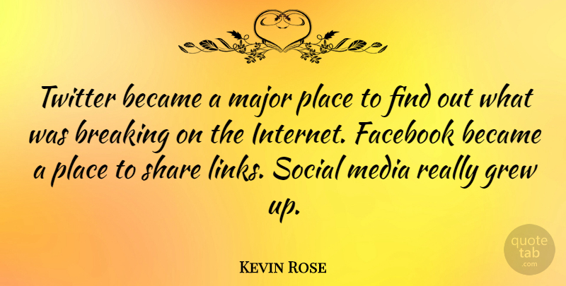 Kevin Rose Quote About Became, Breaking, Grew, Major, Share: Twitter Became A Major Place...
