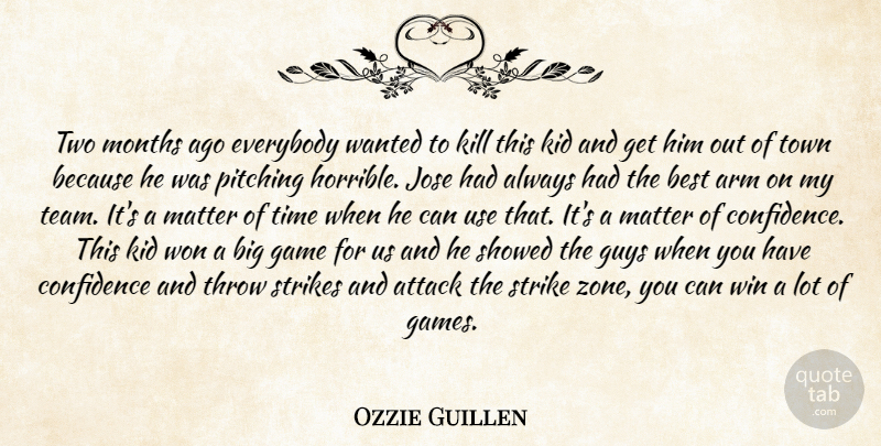 Ozzie Guillen Quote About Arm, Attack, Best, Confidence, Everybody: Two Months Ago Everybody Wanted...