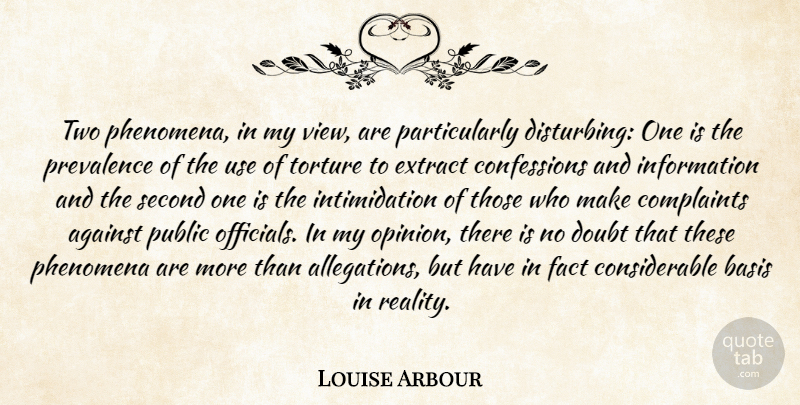 Louise Arbour Quote About Against, Basis, Complaints, Doubt, Extract: Two Phenomena In My View...