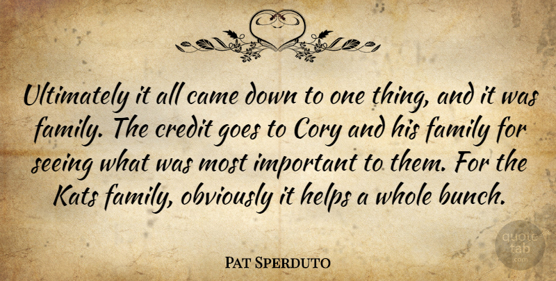 Pat Sperduto Quote About Came, Credit, Family, Goes, Helps: Ultimately It All Came Down...