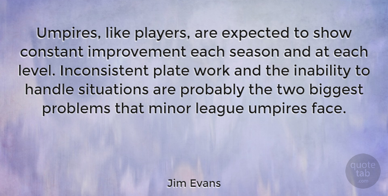 Jim Evans Quote About Player, Umpires, Two: Umpires Like Players Are Expected...