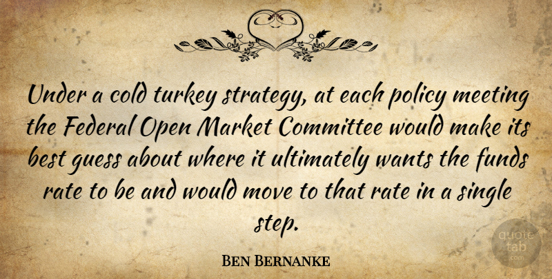 Ben Bernanke Quote About Moving, Turkeys, Want: Under A Cold Turkey Strategy...