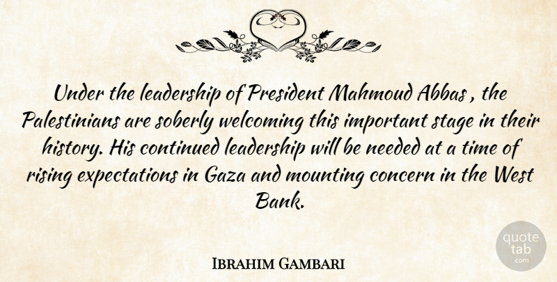 Ibrahim Gambari Quote About Concern, Continued, Gaza, History, Leadership: Under The Leadership Of President...