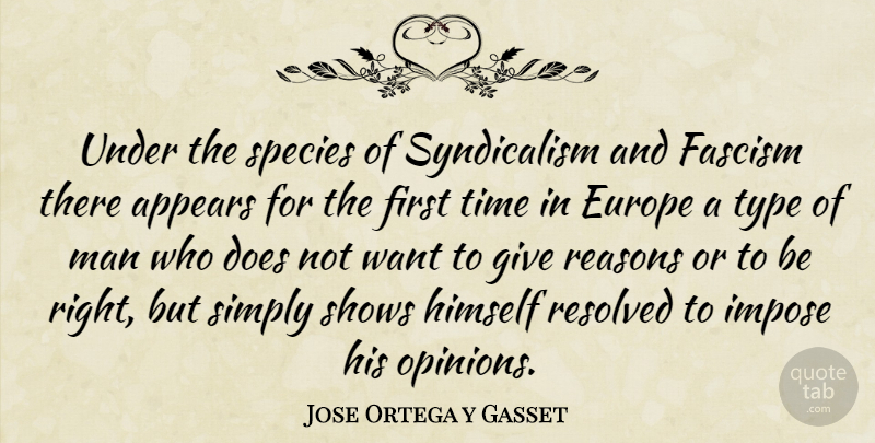 Jose Ortega y Gasset Quote About Men, Europe, Giving: Under The Species Of Syndicalism...