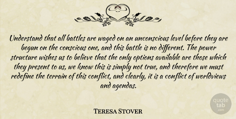 Teresa Stover Quote About Available, Battle, Battles, Begun, Believe: Understand That All Battles Are...