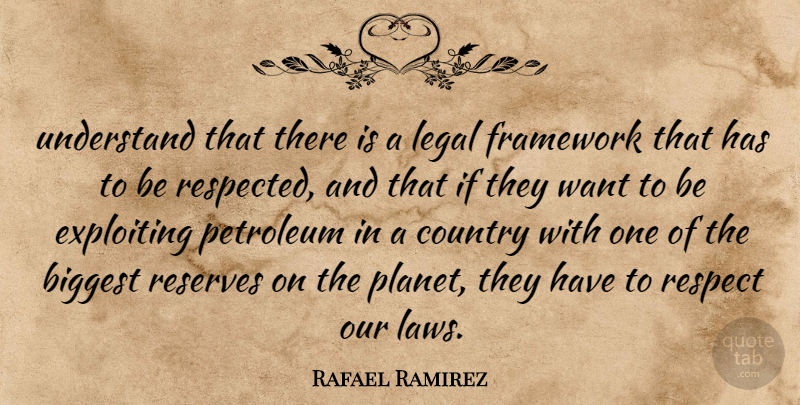 Rafael Ramirez Quote About Biggest, Country, Exploiting, Framework, Legal: Understand That There Is A...