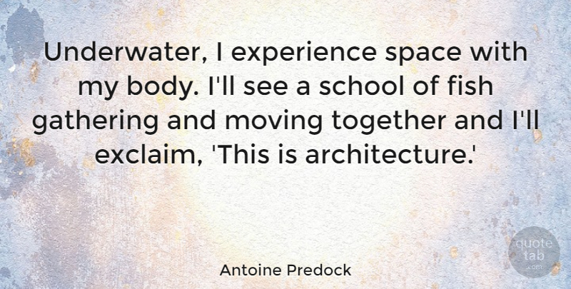 Antoine Predock Quote About Experience, Fish, Gathering, Moving, School: Underwater I Experience Space With...