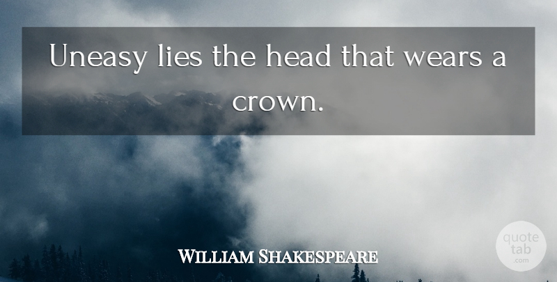 William Shakespeare Quote About Leadership, Courage, Lying: Uneasy Lies The Head That...