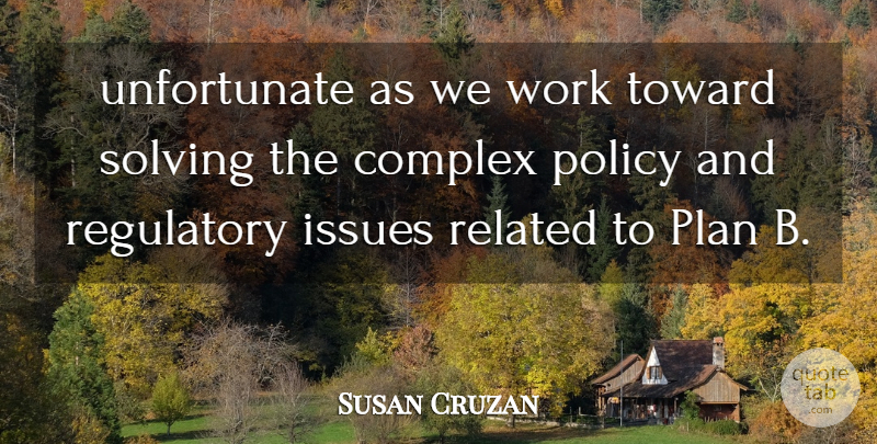 Susan Cruzan Quote About Complex, Issues, Plan, Policy, Related: Unfortunate As We Work Toward...
